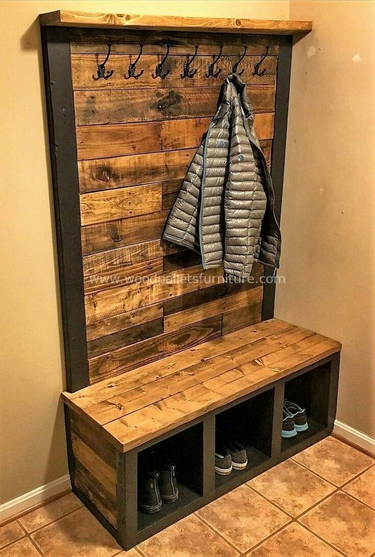 Wooden entryway bench and coat rack